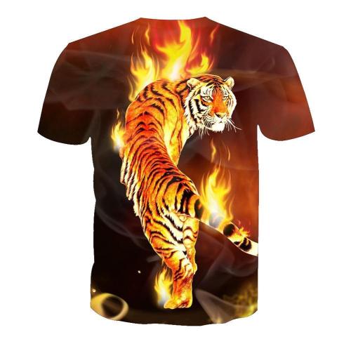 3D Flame Tiger Print Men Funny Casual Short Sleeve T-shirt Tee Tops