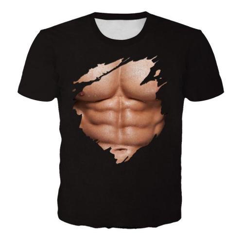 3D Muscle Print Men Fashion Funny Short Sleeve T-shirt Tee Tops