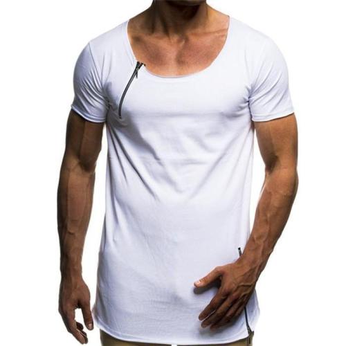 Fashion Casual Youth Loose Plain Zipper Short Sleeve Short T-shirts