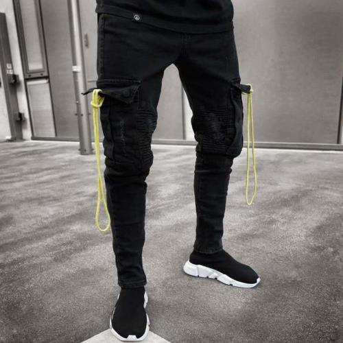 Rope Decor Shirred Skinny Jeans