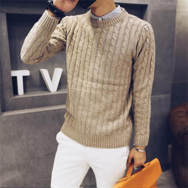 Fashion Casual Loose Solid Color Long Sleeve Men Sweater