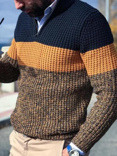 Casual Zipper Color Matching Men's Knit Sweater