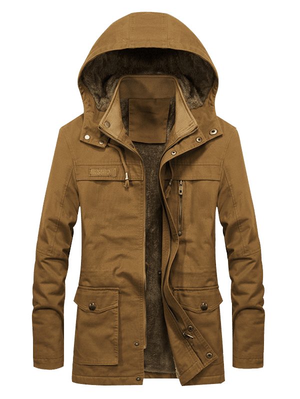Men's Lined Solid Pocket Hooded Faux Fur Jacket