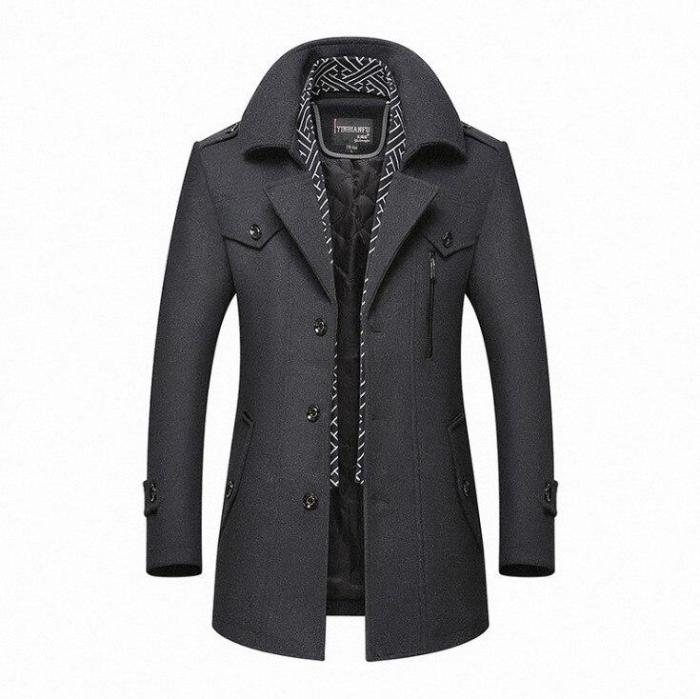 New Casual Winter Woolen Coat Men Size M-3Xl Scarf Collar Long Sleeve Single Breasted Thick Outwear Slim Jacket For Men Ds50814