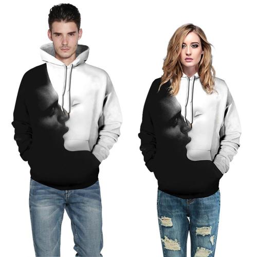 Big and Tall 3D Kiss Print Loose Hoodie Sweatshirt Jacket For Men Women