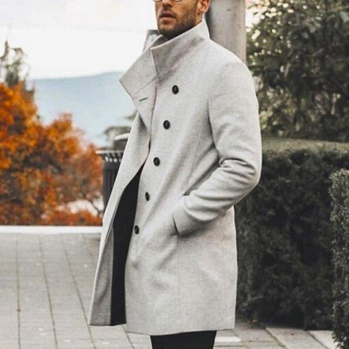 Oeak Autumn Mens Brand Treanch Coats Stand Fashion Long Jacket Overcoat Casual Solid Slim Pocket Coats Black White Outwear 2020