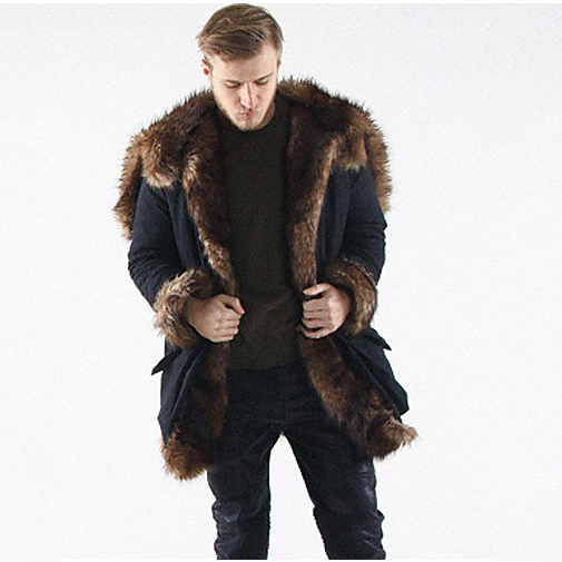 Men's Long Plus Size Faux Fur  Patchwork Coat