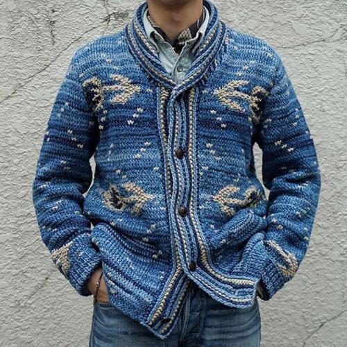 Men'S Lapel Single Buckle Knitted Sweater