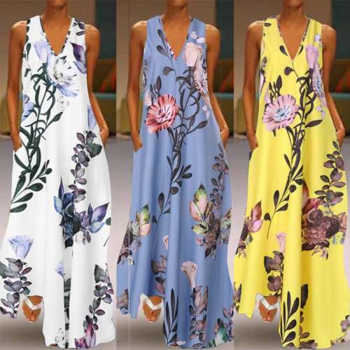 ZANZEA 2020 Fashion Summer Sundress Women Long Maxi Vestidos Floral Printed Bohemian Dress Ladies Casual Pockets Long Tunic Robe