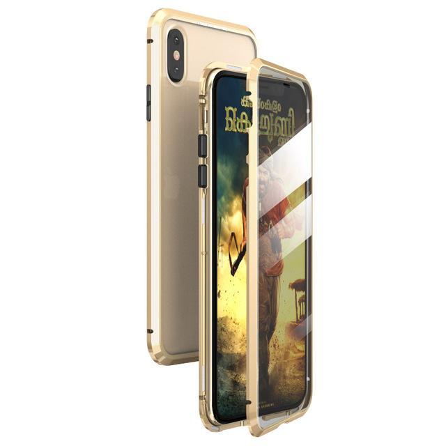 360 Full Protection Metal Case For iPhone X XS XR XS Max Front + Back Clear Tempered Glass Case For iPhone Magnet Cover