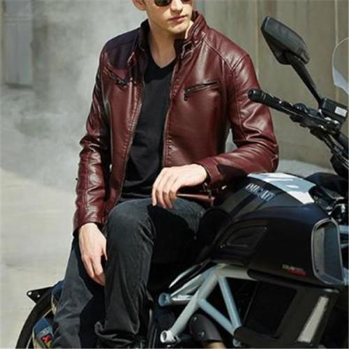 Stylish Casual Slim Plain Long Sleeve Leather Jacket Outerwear