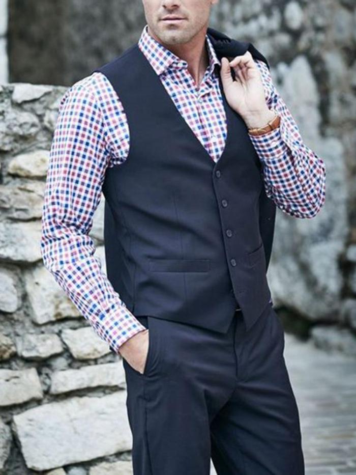 Business formal black sleeveless v neck buttons vest