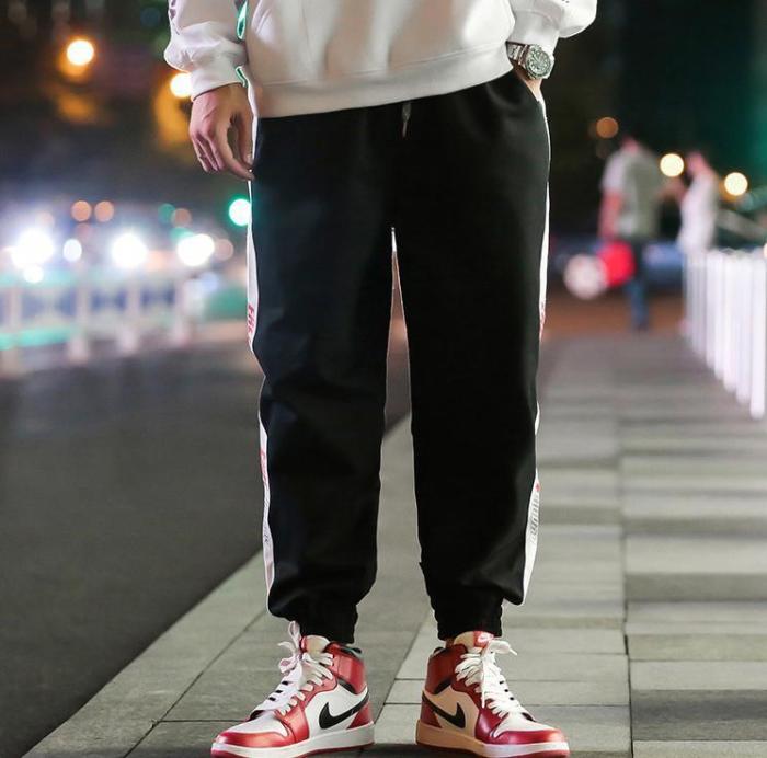 Tide Brand Japanese Men's Trousers Street Loose Striped Letters Beam Feet Casual Pants Male