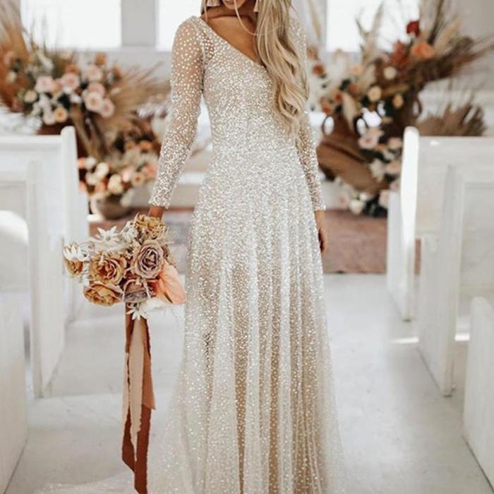 Sexy Retro Slip V-Neck Side Slit Off-The-Shoulder Evening Dress
