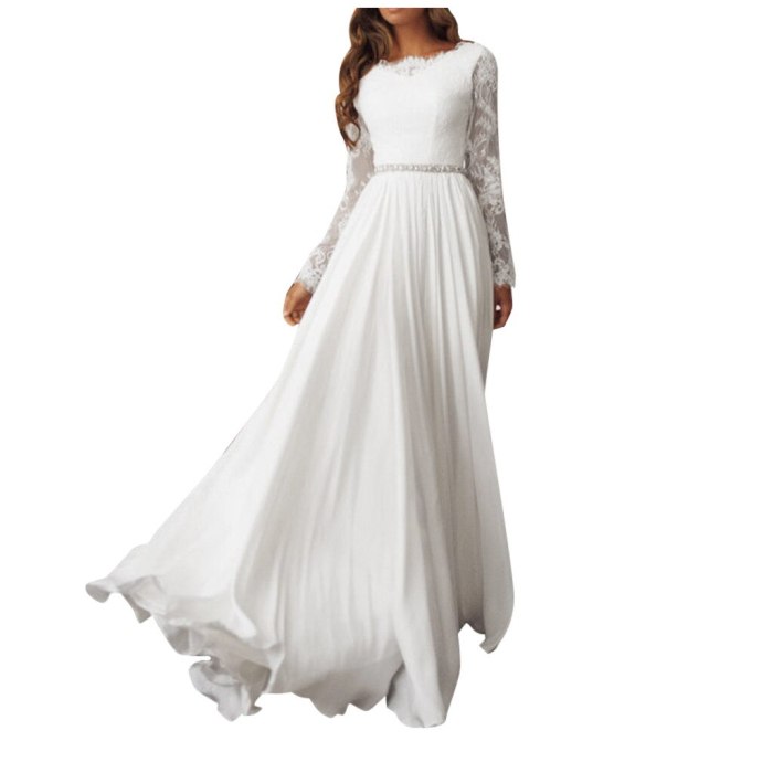 O-Neck White vestidos de novia 2020 Slim Fit Hollow Long Sleeve Maxi Long Dress Lady Party Maxi Dresses
