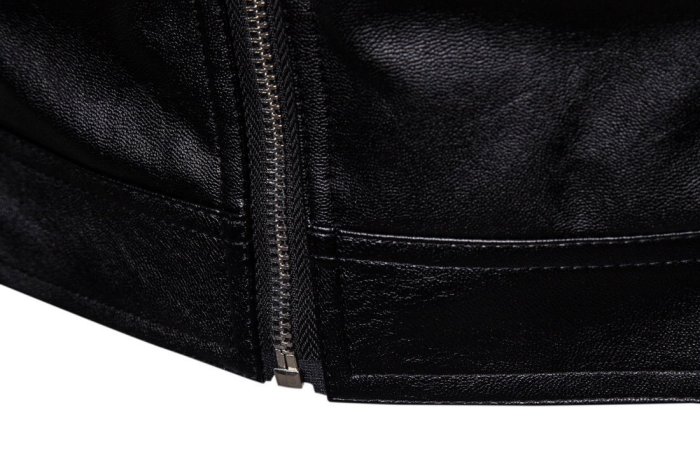 Fashion Cool Plain Leather Zipper Lapel Collar Jacket