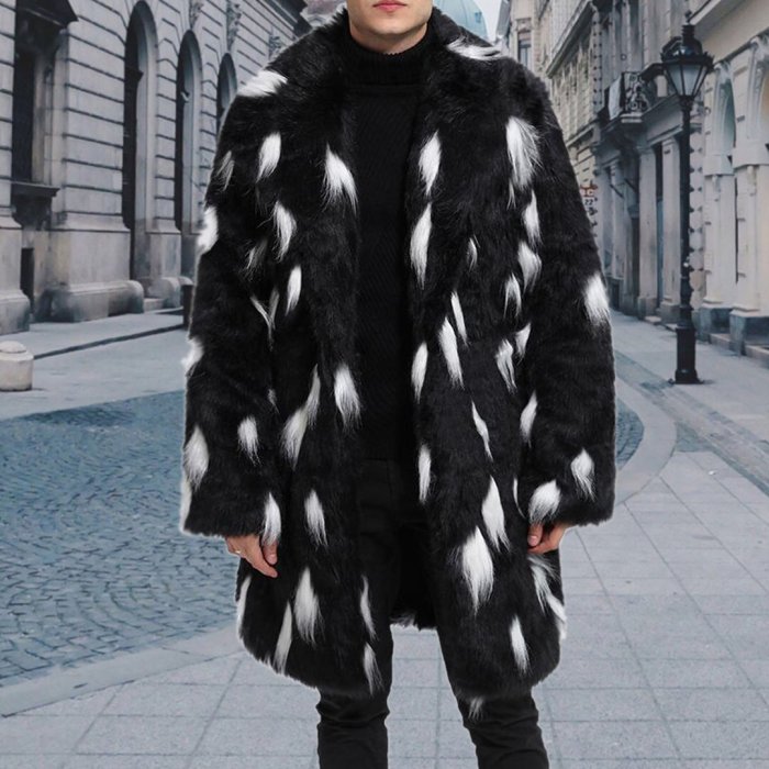 Fashion Faux Fur Suit Collar Long Fur Coat Male