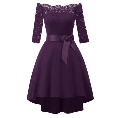 Vintage Elegant Lace evening dress one word shoulder formal dress bowknot evening gown abiye gece elbisesi party dresses