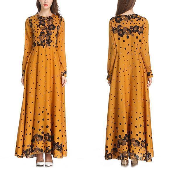 Floral Printed Long Sleeve Loose Fit Maxi Dress