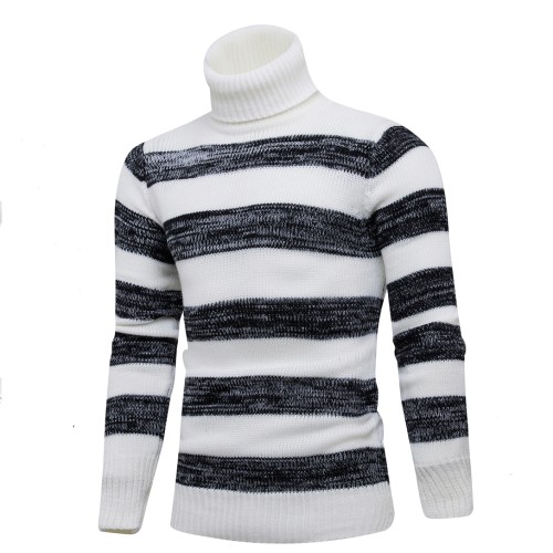 Fashion Casual High Collar Color Block Strip Knitting Sweater