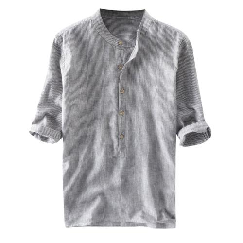 Fashion Spring Summer Men Shirt Cotton Linen Stripe Short Sleeve Casual Street Wear Tops Shirts