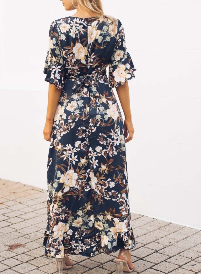 Short Sleeve Floral Print Maxi Dress