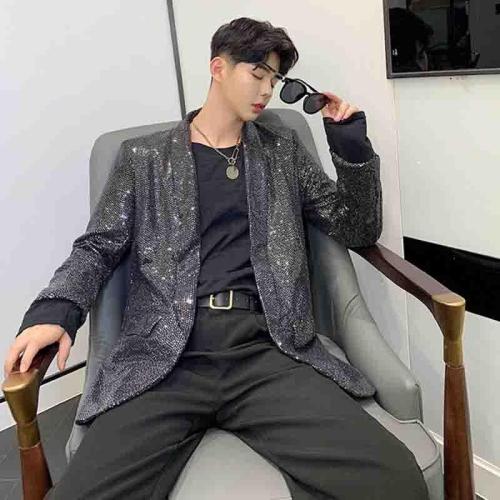 Slim Korean DJ nightclub new men's sequins ins glitter coat autumn show suit personalized suit