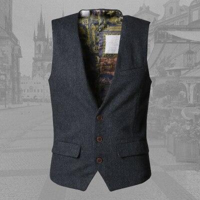 Sleeveless Jacket Coat Mens Formal Waistcoats Dress Suit Vest Slim Three Button Woolen Vest British Suit Vest M87