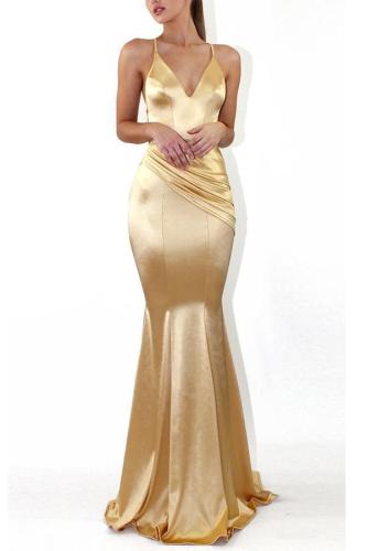 Sexy Elegant Backless Fishtail Evening Maxi Dress