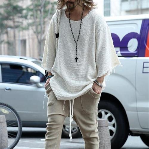Fall/winter Men Solid Color Round Neck Knit Tees