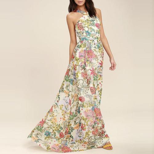 Bohemian Sexy Strap Backless Printing Evening Dress