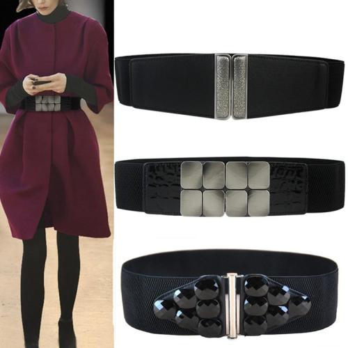 Women Fashion black acrylic gem Vintage Buckle cummerbund NEW Wide Elastic Stretch Waist Belt Amazing Waistband Lady for dress