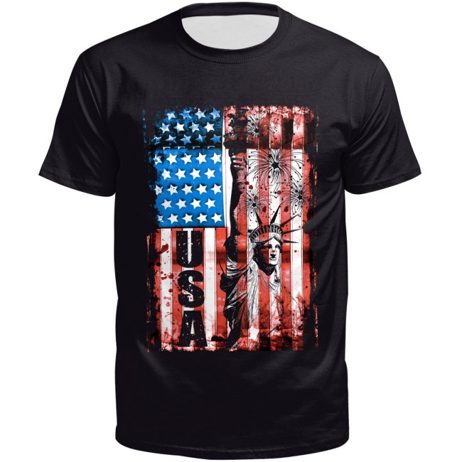 3D Flag Printed Short Sleeve T-shirt