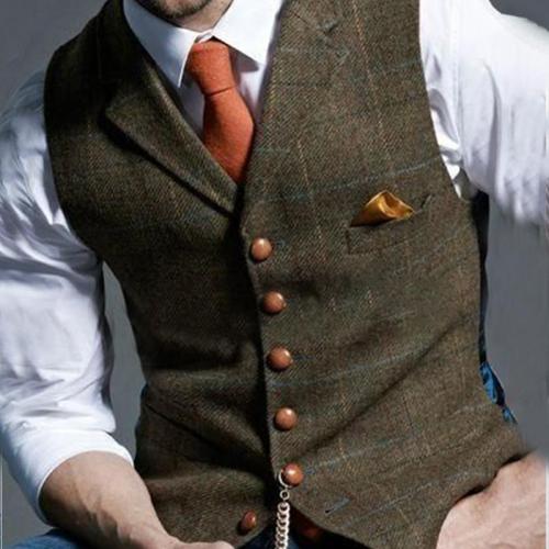 Vintage Button Checked Suit Waistcoat