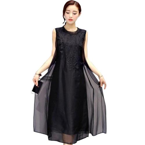 vestidos verano 2018 summer dress solid color women silk embroidery loose sleeveless dresses plus size fashion lady party dress