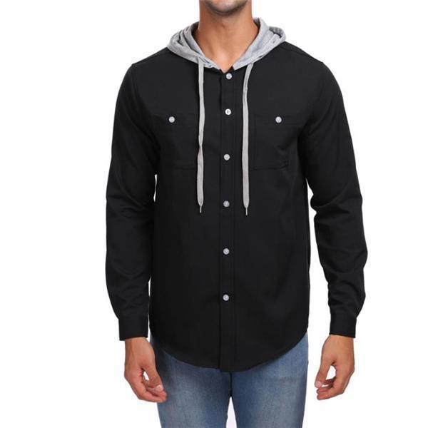 Fashion Casual Loose Solid Color Button Long Sleeve Men Hoodie