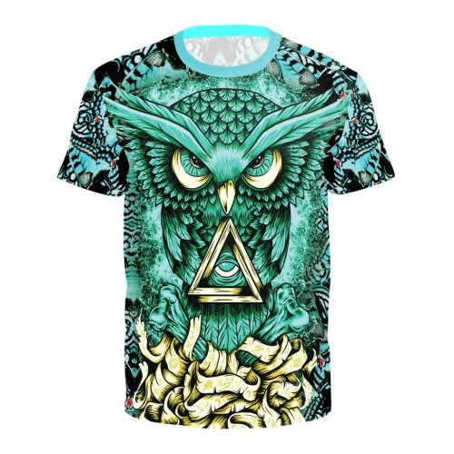 Owl Printed Round Neck Pullover Short Sleeve T-shirt