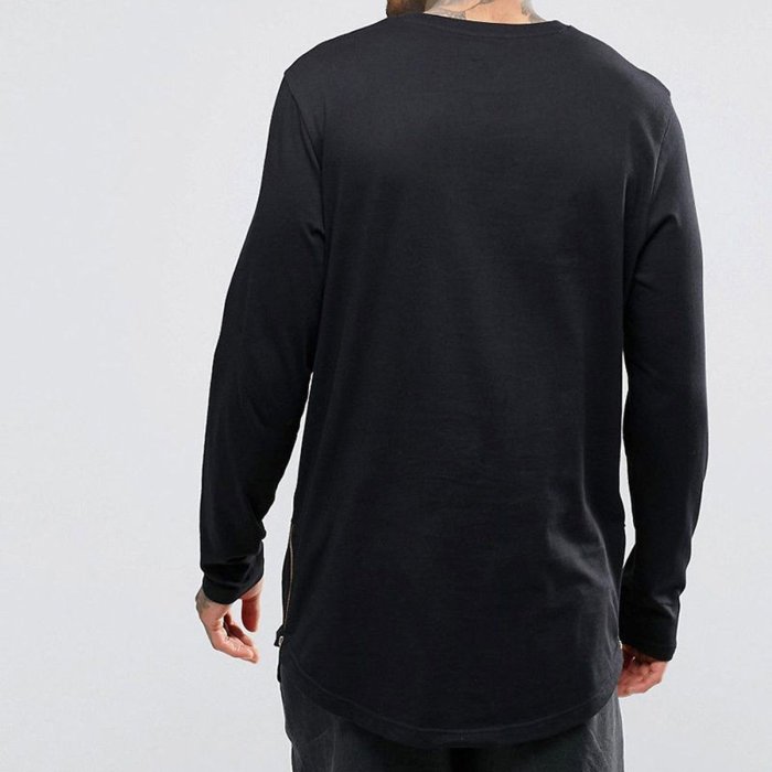 Zipper Long Sleeve Plaint T-Shirt
