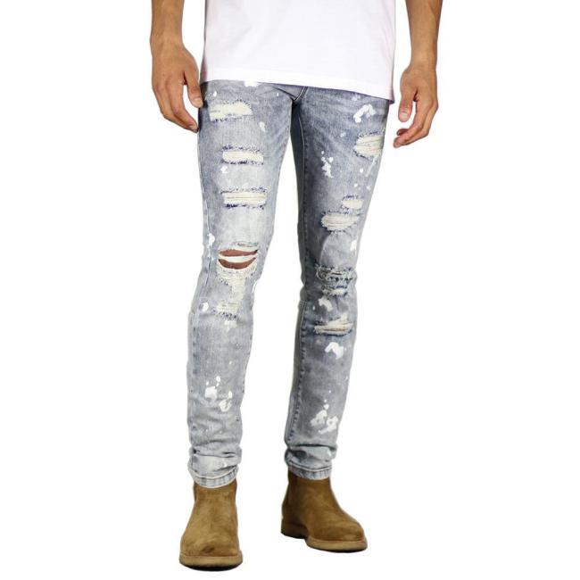 Solid Hole Casual Mid Waist Jeans