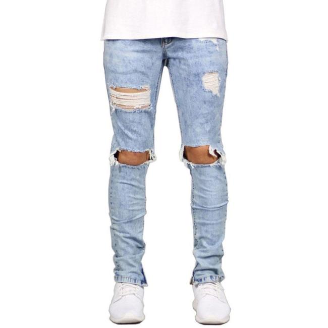 Ripped Holes Zipper Jeans