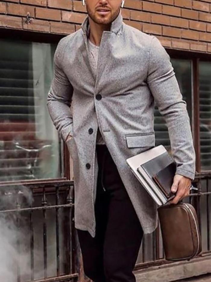 Men's fashion stand collar solid color single-breasted coat