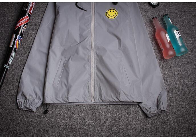 Men's windbreaker 3m reflective jacket Male casual hip hop Waterproof  fluorescent mens jackets and coats Smile logos Outwear