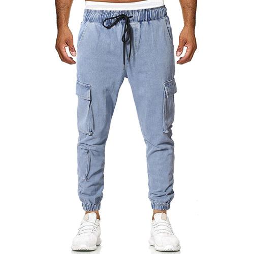 Casual Pockets Drawstring Denim Pants Cargo Jeans