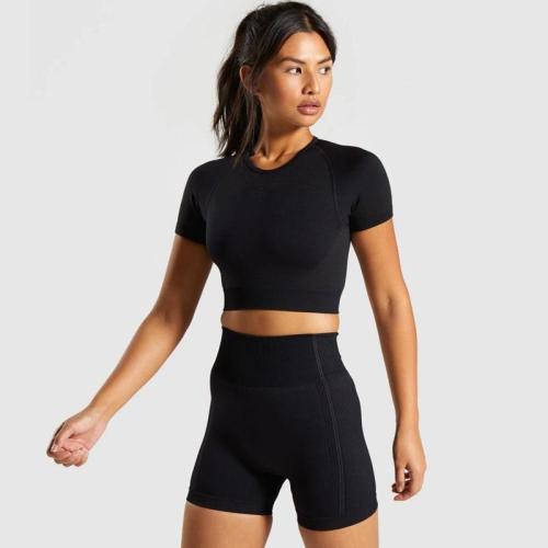 2020 New Seamless Knitted Buttocks Yoga Suit T-Shirt+ Shorts Sports Fitness Suit Shorts Suit Female Yoga Set fitness suit
