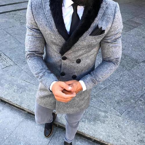 Commuting Fur Collar Double-Breasted Suit Coat