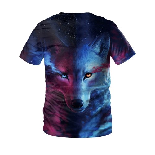 Wolf Printed Round Neck Pullover Short Sleeve T-shirt