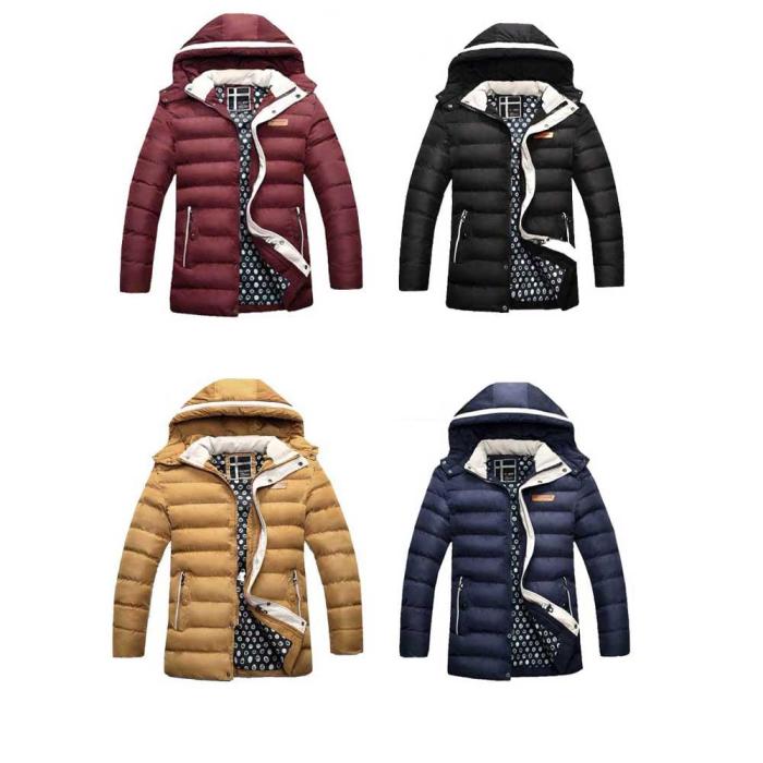 JOOBOX Casual Zipper Design Pure Color Male Warm Hooded Coat 3341