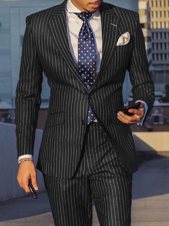 Notched Lapel Stripe Slim leisure Suit