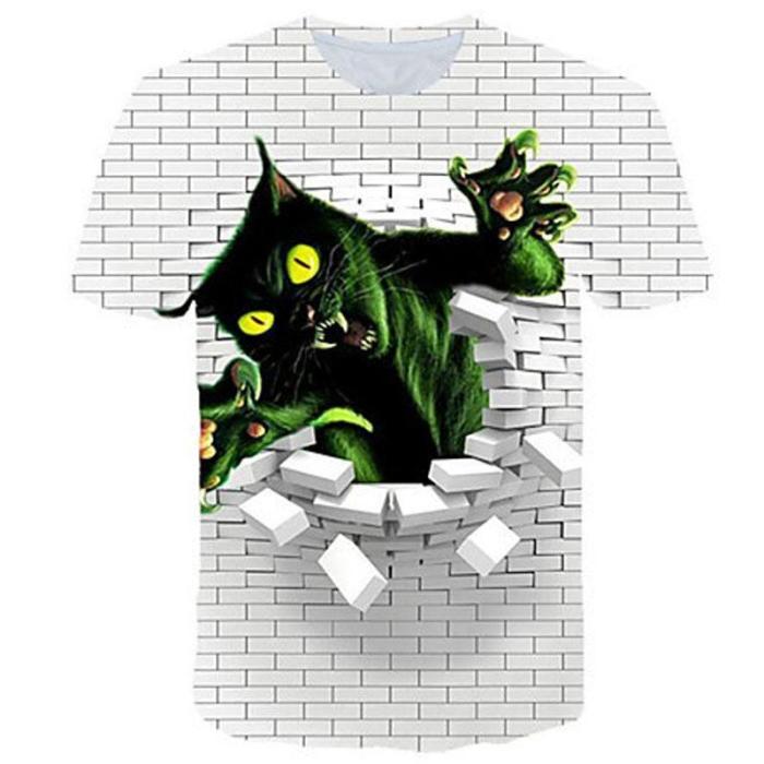 Big and Tall 3D Pink Floyd The Wall and Cat Print Men T-shirt Tee Tops