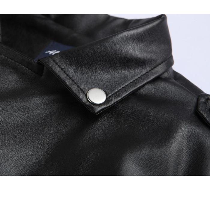 Men's locomotive slim casual lapel zip zip leather jacket